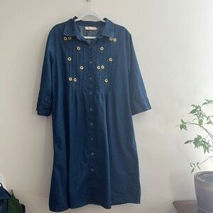 La Cera Chambray Midi Dress with Embroidered Sunflowers sz XL Jean miss honey